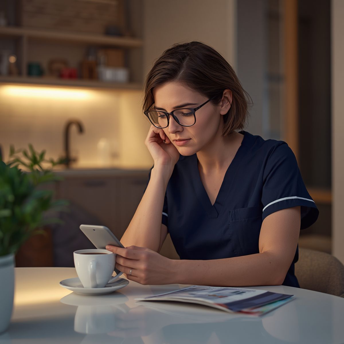 Nurse reviewing finances after payday at home
