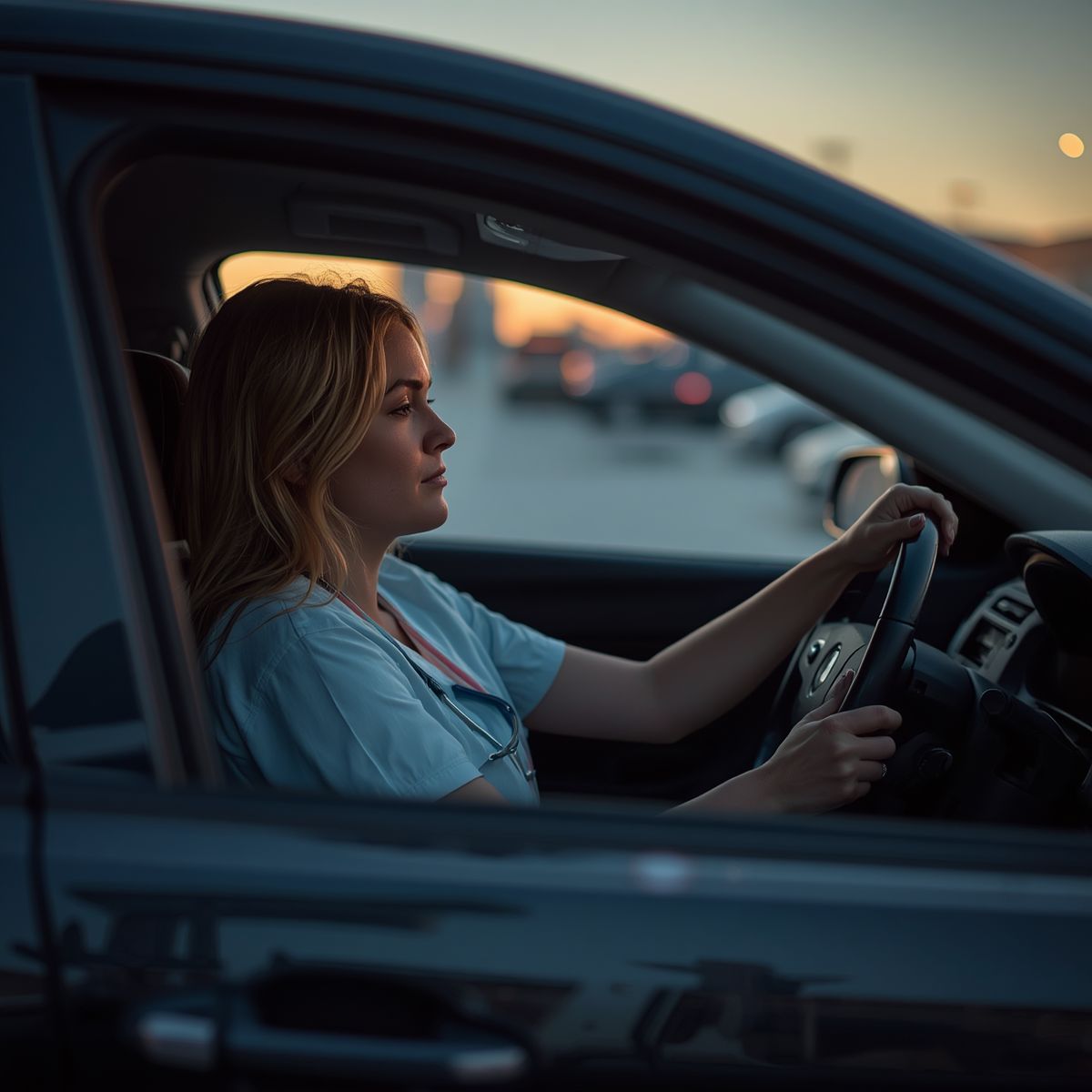 Nurse experiencing financial stress after work
